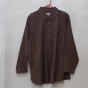 Denim & Co, Long Sleeve Stretch Denim Big Shirt  3x   Brown
